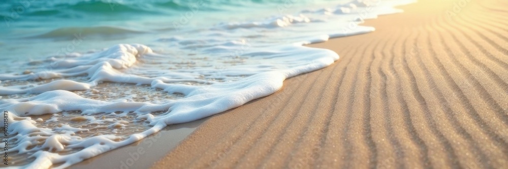 Fototapeta premium Clean, parallel lines of receding wave, smooth sand surface , day, nature