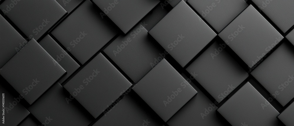 Fototapeta premium Captivating abstract composition featuring a deep black square grid pattern with precise geometric digital art elements, showcasing minimalist design and visual complexity.