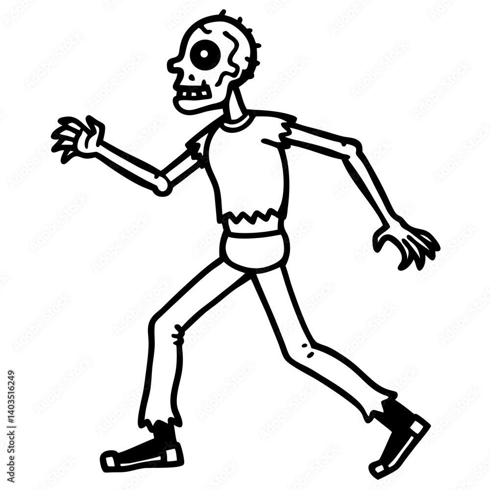 Obraz premium A zombie walking with outstretched arms, white background