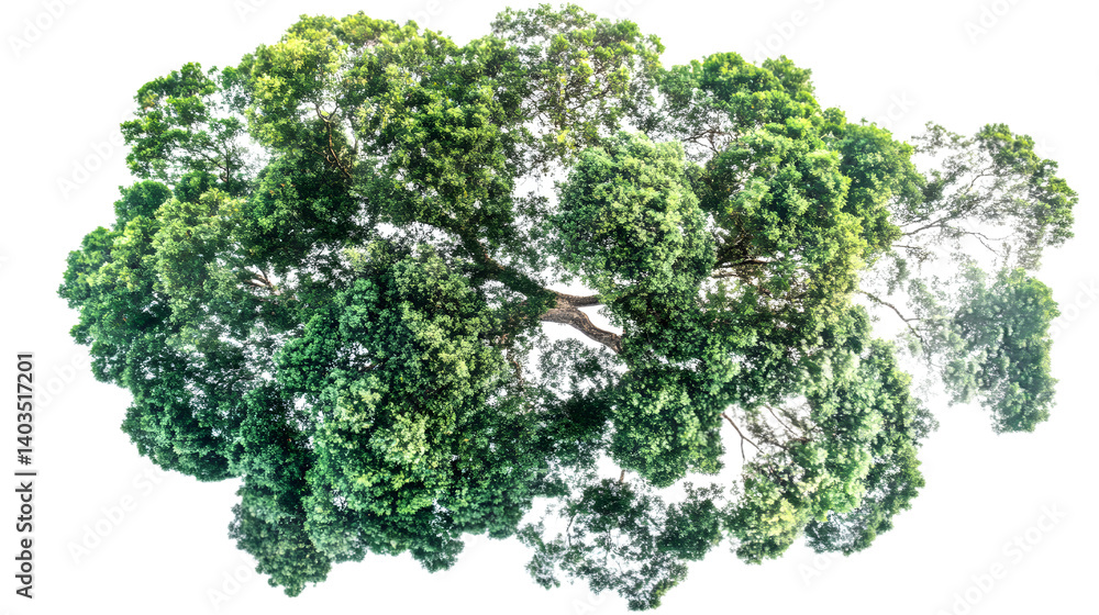 Fototapeta premium A lush green tree viewed from above, showcasing its vibrant foliage and intricate branches.