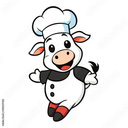 Happy Chef Cow Cartoon Character