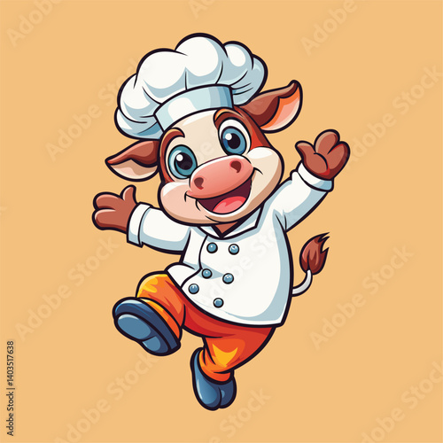 Happy Chef Cow Cartoon Character