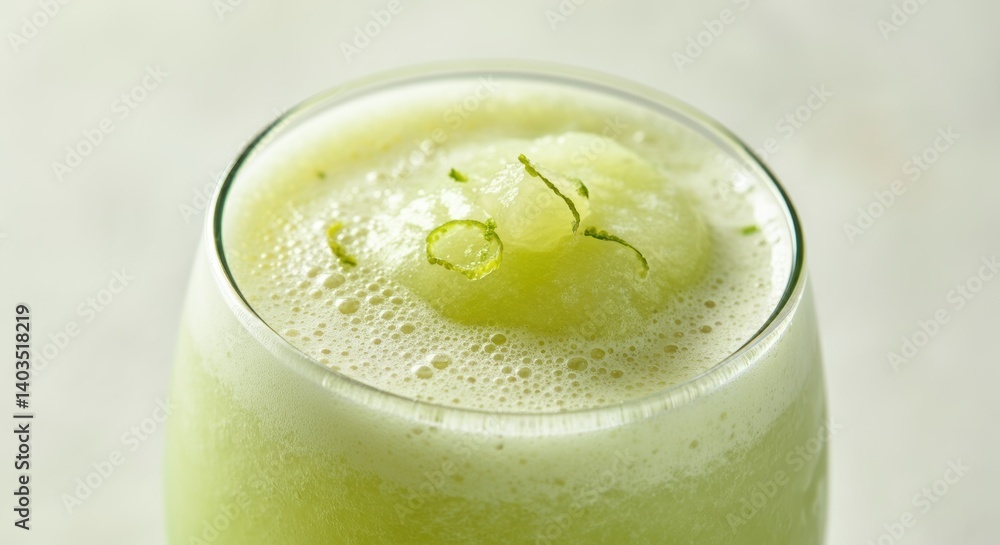 Refreshing lime sorbet float in clear glass with citrus garnish Refreshing lime sorbet float in clear glass with citrus garnish
