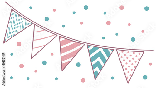 Colorful Pennant Banner Garland with Polka Dots and Stripes