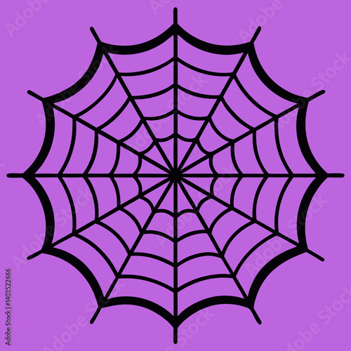 A mystical spiderweb, a symbol of hidden secrets and enchanting mysteries, against a vibrant purple background with bold black lines.