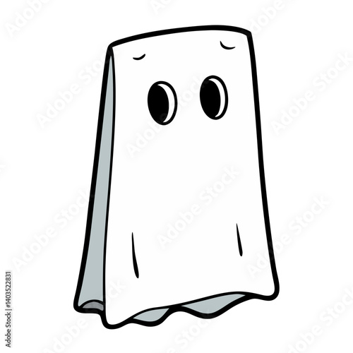 A sweet, shy ghost peeking from behind a sheet, ready for Halloween night, with simple line art and a light grey fill.