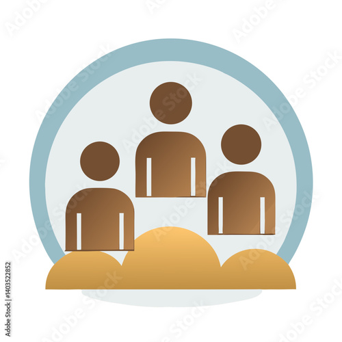 A unified team working together towards a shared goal, depicted in a minimalist style with a soft color palette.