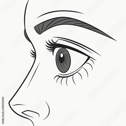 A woman's expressive eye, gazing thoughtfully, captured in a delicate line drawing style with subtle grayscale shading.