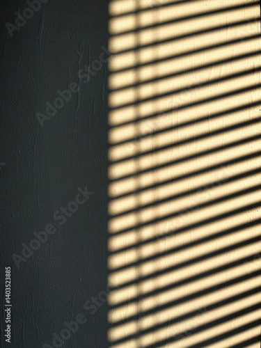 Shade and shadow on wall from a window roller shutter. Attractive half frame composition