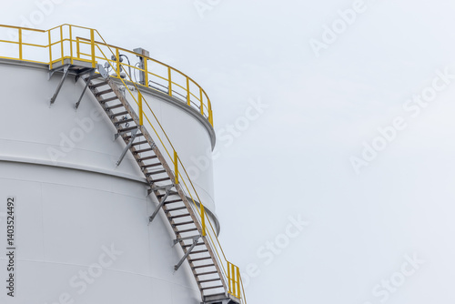 Obraz na płótnie White oil storage tank at oil and gas refinery industrial zone, Business industrial factory oil and gas refinery, Crude oil and gas storage tank business logistic and transportation. w salonie