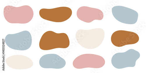 Abstract blob shape organic vector elements in pastel beige pink colors. Wavy liquid irregular forms in simple minimalistic style. 