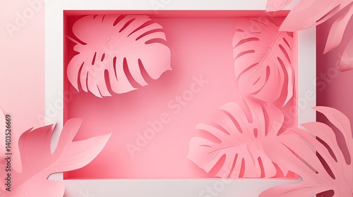 A pink paper cutout of monstera leaves