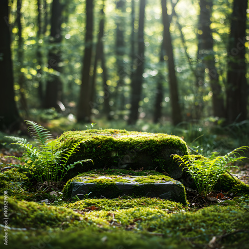 Enchanted Forest Path with Mossy Stone Steps and Dappled Sunlight – A Magical, Photorealistic Woodland Scene