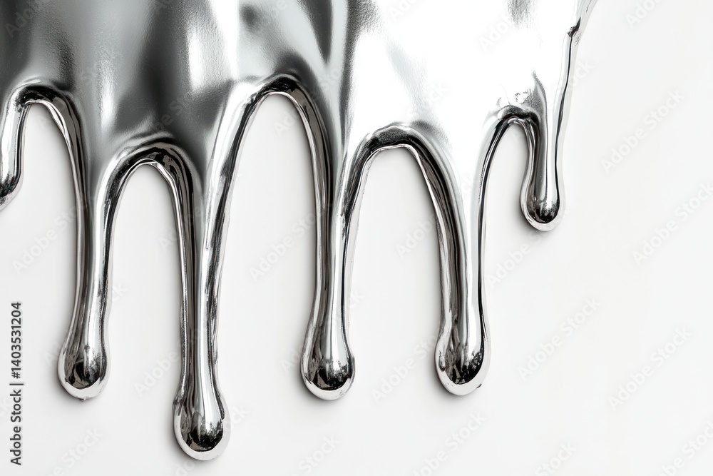 Melted silver dripping down a white surface. Melted silver dripping down a white surface.