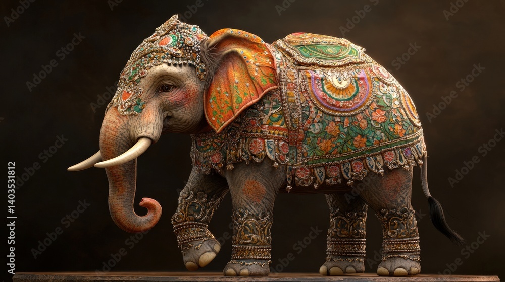 Obraz premium An intricately decorated elephant adorned in traditional and colorful attire