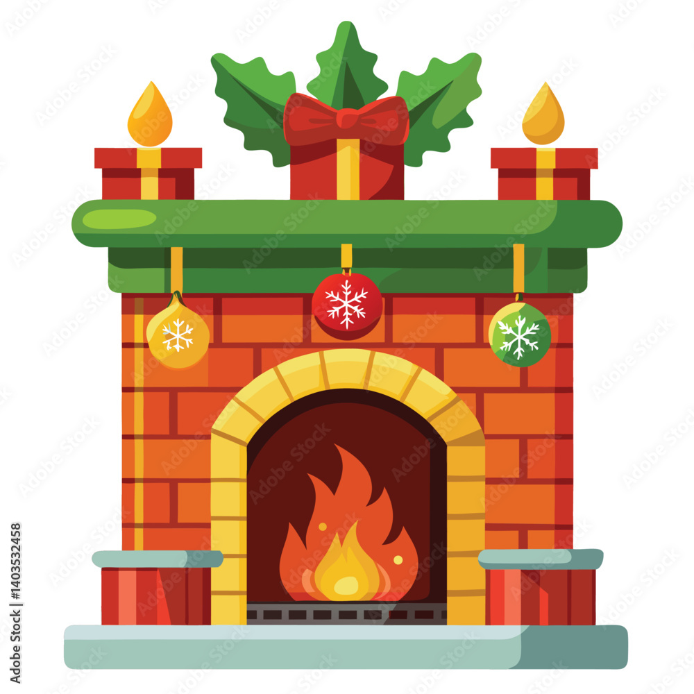 Fototapeta premium Christmas fireplace isolated on white background