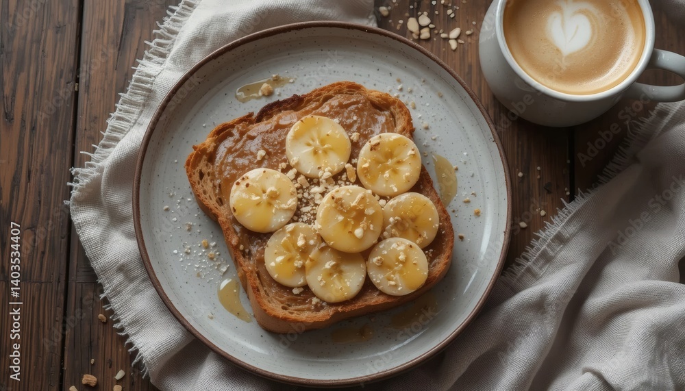 Sourdough Toast with Almond Butter, Banana, and Honey - Aesthetic Food Photography Sourdough Toast with Almond Butter, Banana, and Honey - Aesthetic Food Photography