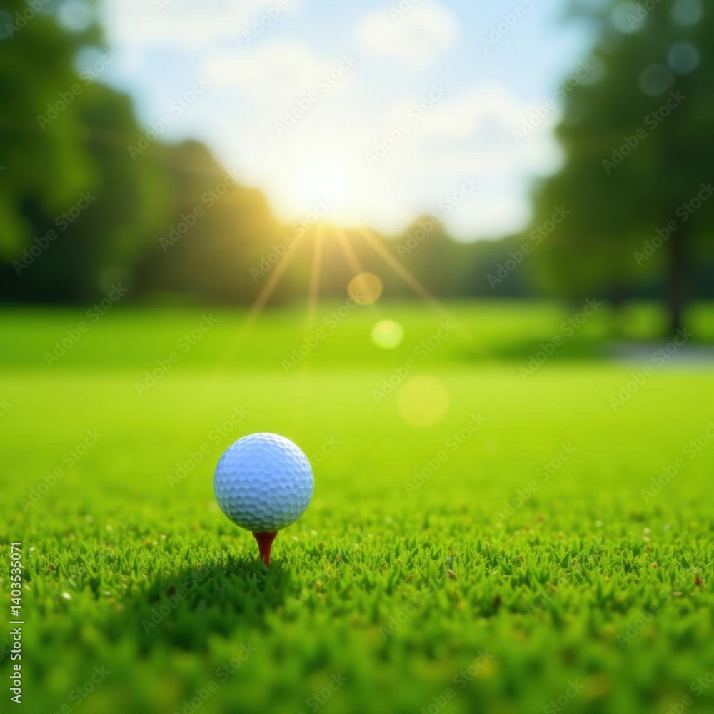 Obraz premium Perfectly positioned golf ball on tee, sunlit fairway , outdoor, sunlit