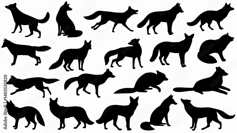 Naklejka premium set of fox silhouette vector