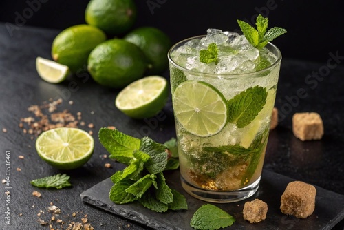 Wallpaper Mural An image of a refreshing mojito with mint, lime, rum and soda. Bright colors and detail are used to convey the atmosphere of a summer vacation. Torontodigital.ca