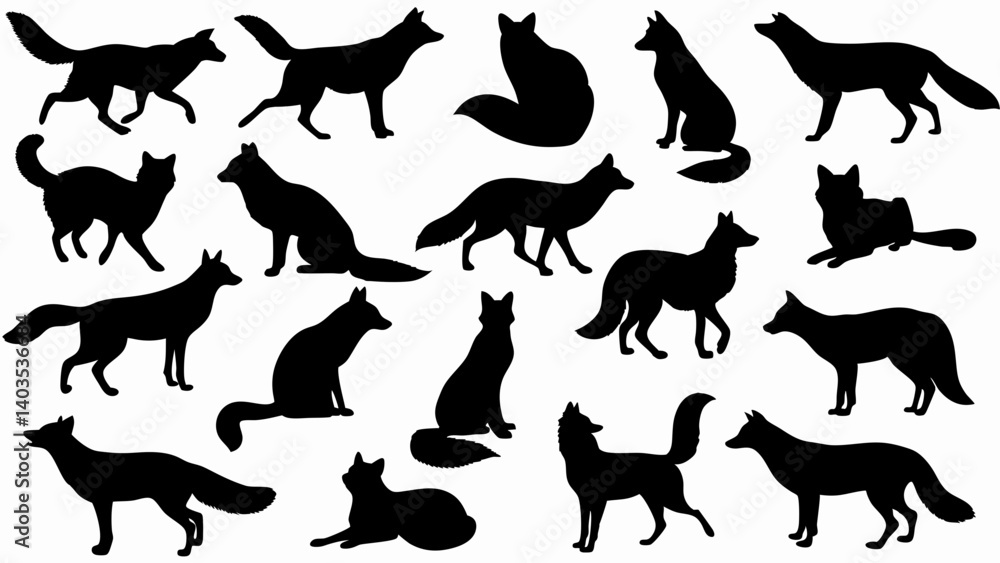 set of fox silhouette vector set of fox silhouette vector