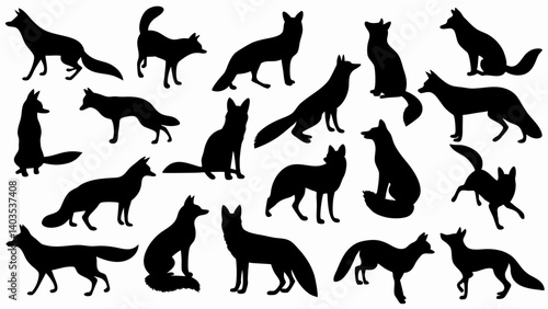 set of fox silhouette vector