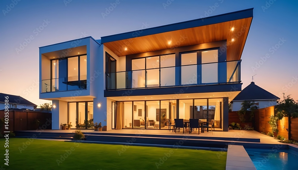 Evening View of a Gorgeous Modern Home Exterior Evening View of a Gorgeous Modern Home Exterior