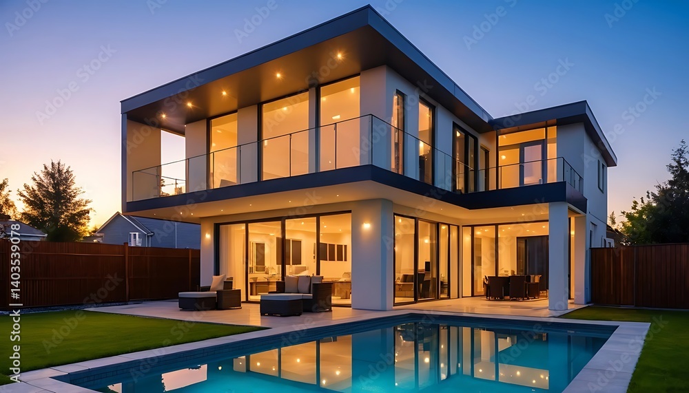 Evening View of a Gorgeous Modern Home Exterior Evening View of a Gorgeous Modern Home Exterior
