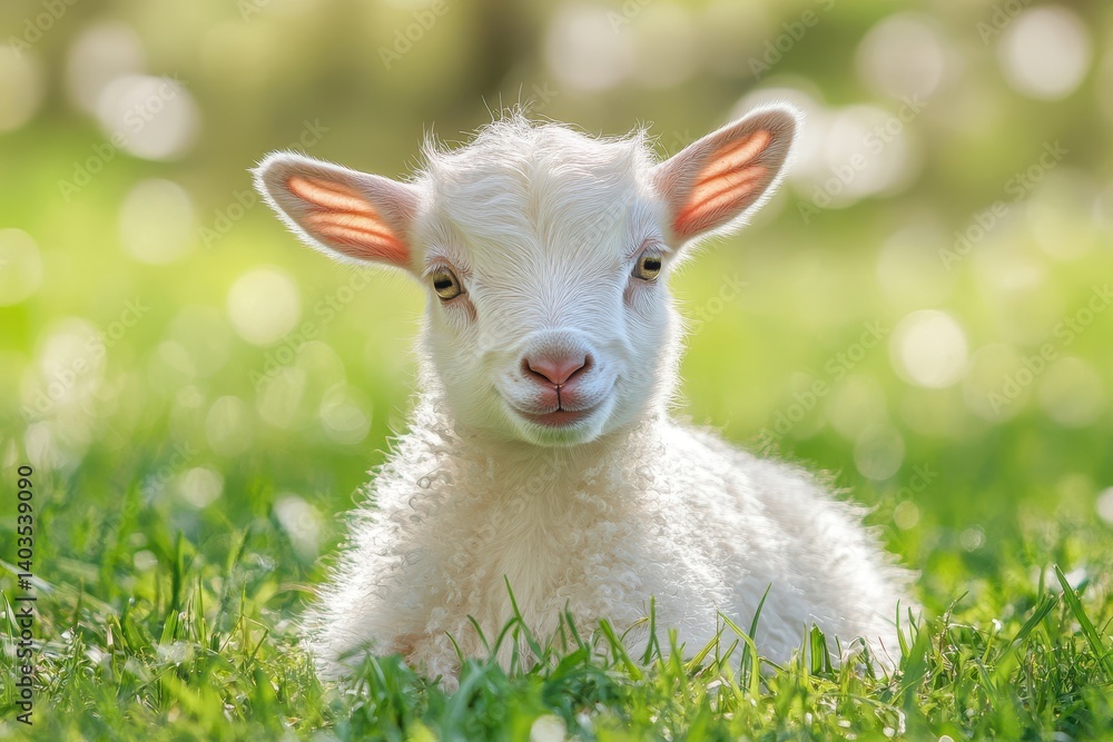 Obraz premium Cute lamb in grassy field