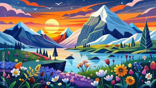 Wallpaper norway landscape nature of the mountains of Spitsbergen Longyearbyen Svalbard on a flowers polar day with arctic summer in the sunset
