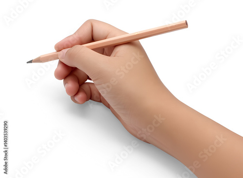 hand holding pencil on transparent background