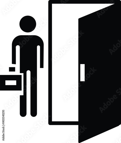 Employee leave exit Icon. Symbol isolated white background. black design in trendy style. flat vector illustration. color editable.
