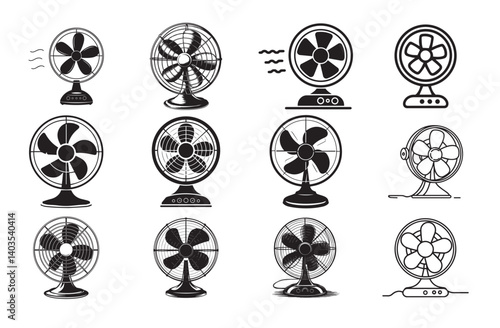 Vintage Table Fan Silhouette Icons