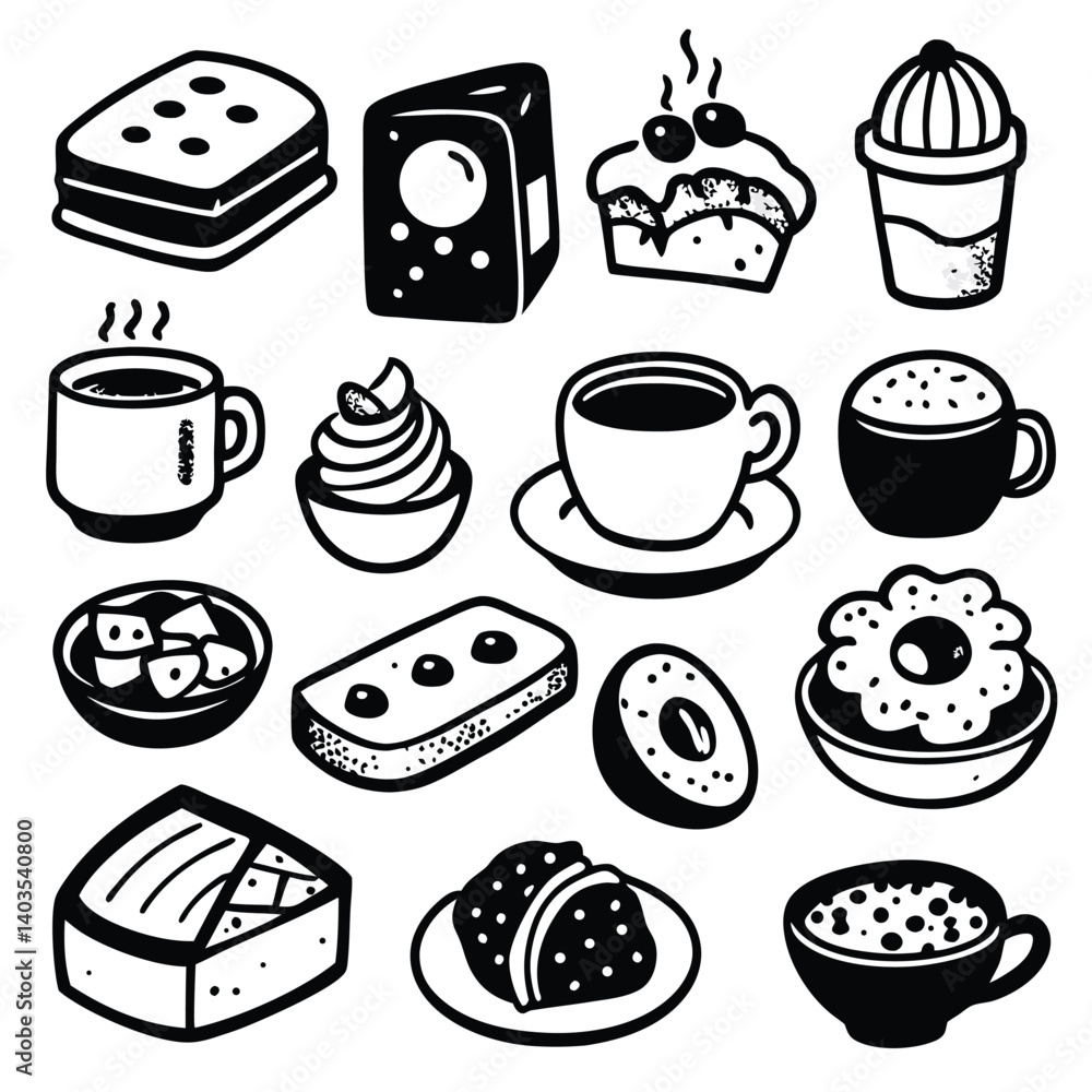Breakfast Icon Collection, Hand Drawn Food and Drink Vector Set Breakfast Icon Collection, Hand Drawn Food and Drink Vector Set