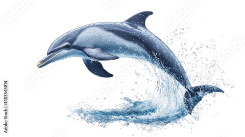 Dolphin Leap of Joy: A playful dolphin leaps high out of the water, creating a shimmering spray of turquoise water droplets. The joyous, powerful.
