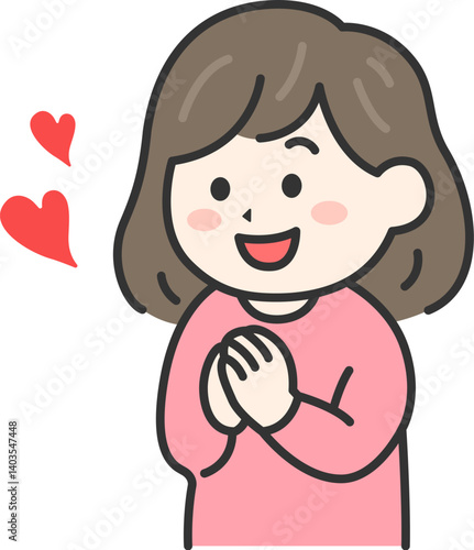 感動して、喜ぶ女性（線画カラー）のイラスト