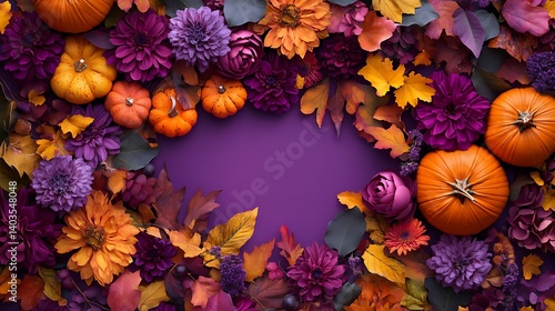 Fototapeta Naklejka Na Ścianę i Meble -  Purple fall floral pattern wallpaper