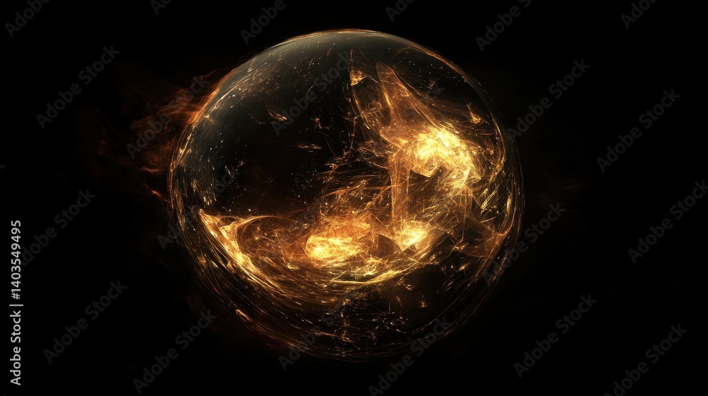 Fiery Orb in Space, Energy, Abstract Background Fiery Orb in Space, Energy, Abstract Background
