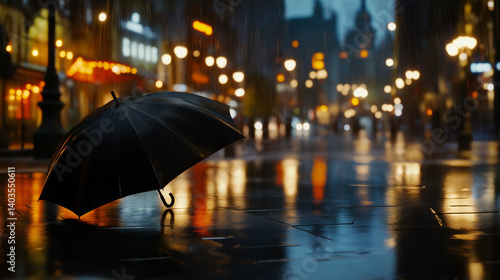 Wallpaper Mural Black umbrella on wet street at night in city Torontodigital.ca