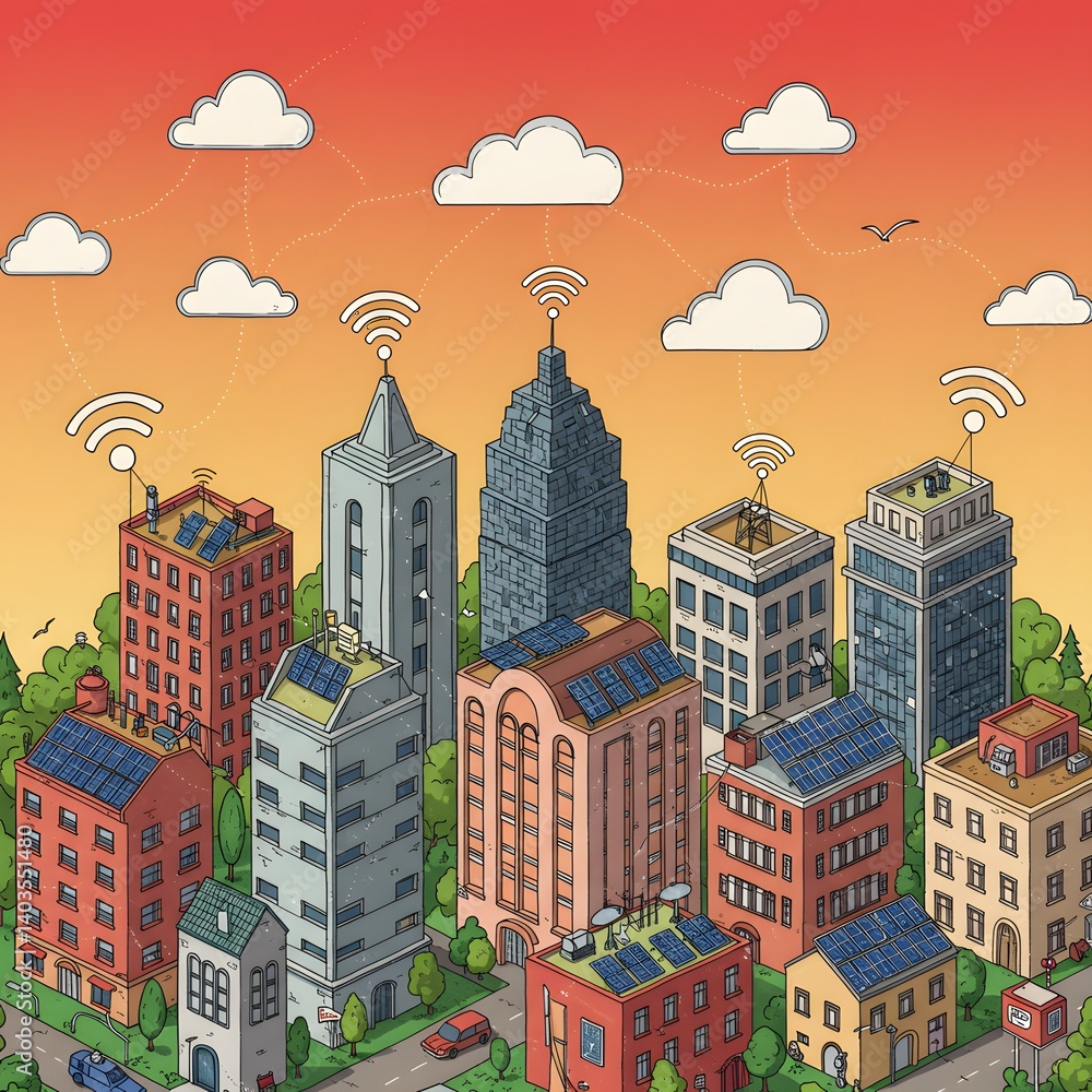 Obraz premium Smart City Digital Connectivity and Cloud