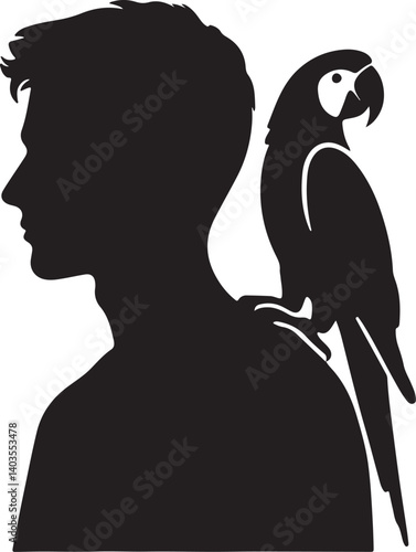Parrot on Shoulder Silhouettes Vector,  Black Silhouettes Vector