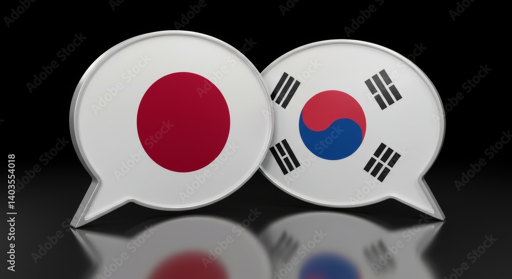 Dialogue between Japan and South Korea represented through speech bubbles Dialogue between Japan and South Korea represented through speech bubbles