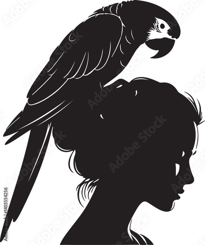 Parrot on Shoulder Silhouettes Vector,  Black Silhouettes Vector