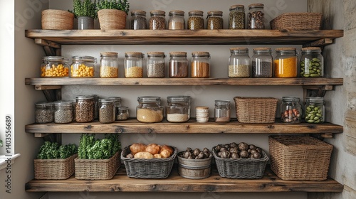 Wallpaper Mural Rustic Kitchen Pantry with Organized Food Storage Torontodigital.ca