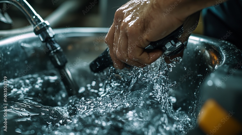 Fototapeta premium Plumber fixing a clogged drain. Featuring plumbing repair and efficiency