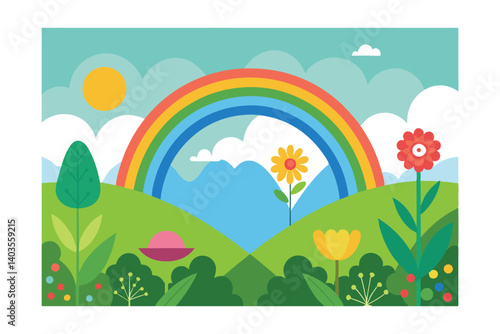 summer landscape with rainbow