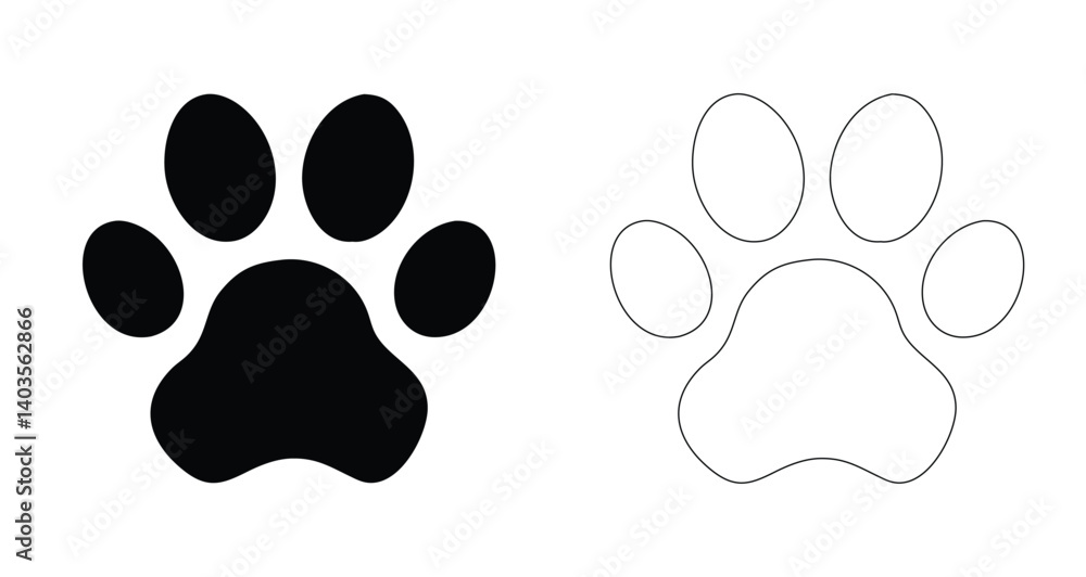 Silhouette and Outline Paw Print Icons for Design Use Silhouette and Outline Paw Print Icons for Design Use