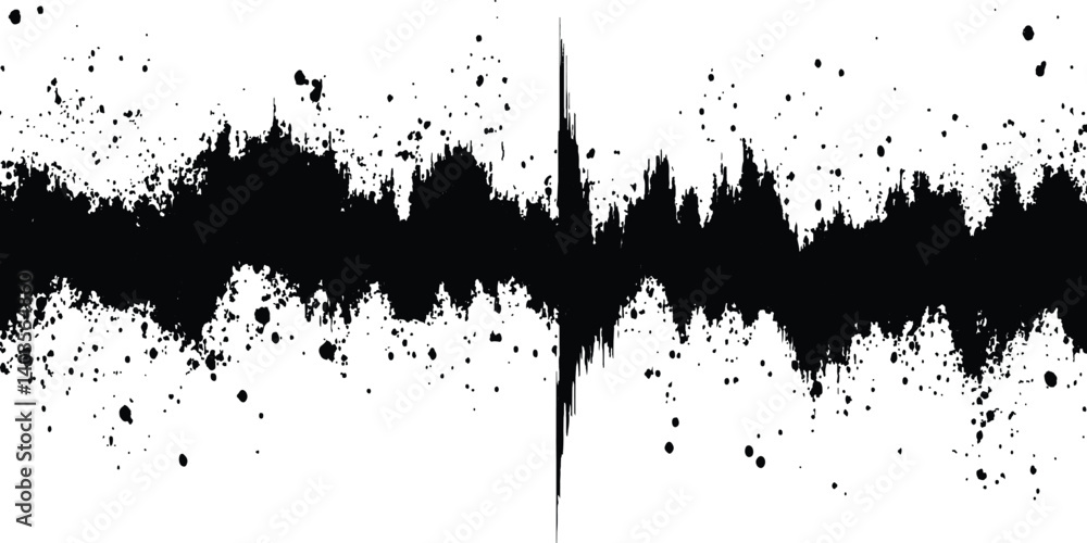Vector black grunge soundwave with ink splatter effect white background. Black ink splatter grunge design element, transparent background, vector illustration, Vector black grunge soundwave with ink splatter effect white background. Black ink splatter grunge design element, transparent background, vector illustration,