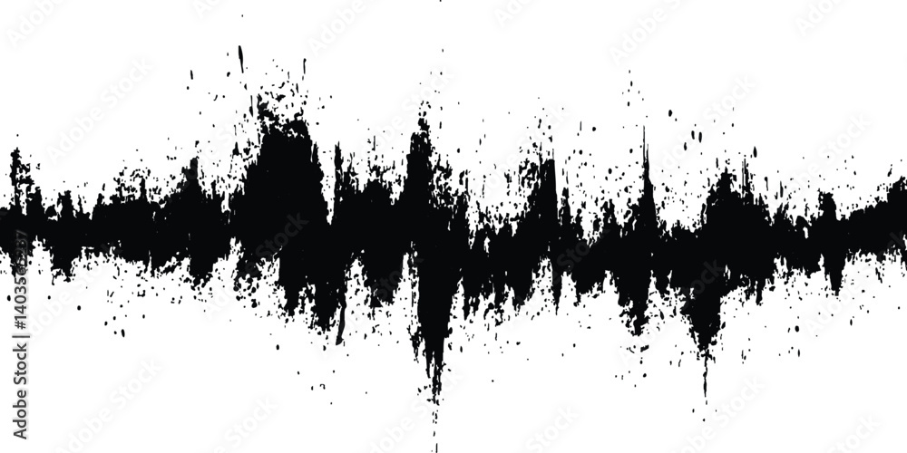 Vector black grunge soundwave with ink splatter effect white background. Black ink splatter grunge design element, transparent background, vector illustration, Vector black grunge soundwave with ink splatter effect white background. Black ink splatter grunge design element, transparent background, vector illustration,