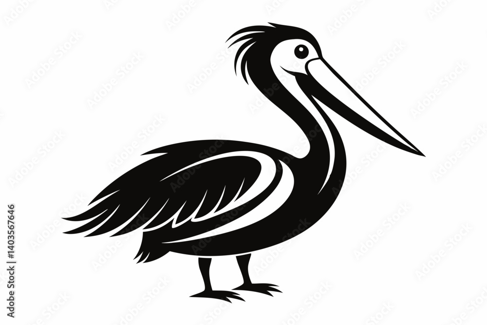 Fototapeta premium pelican silhouette line art vector illustration with a white background